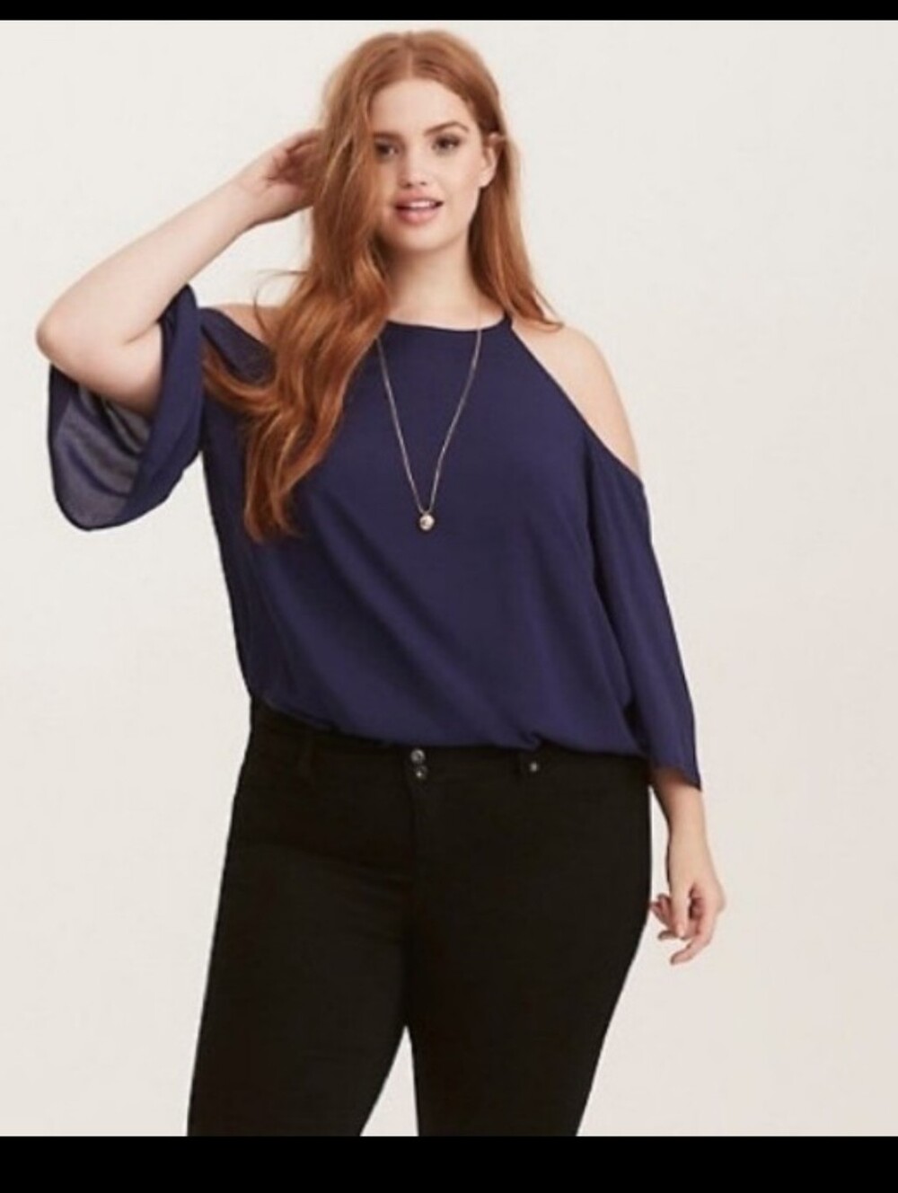 torrid Navy Cold-Shoulder Plus Size Blouse